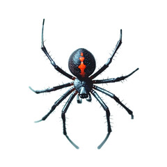 A Large Striking Black Widow Spider Weaving Its Web with Red Eyes Isolated on Transparent Background