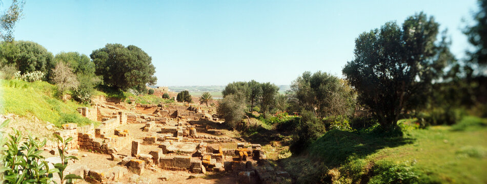 Panoramic view of the ruins of Chellah Kasbah, Rabat, Morocco.