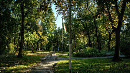 Fototapeta premium A photo of a flag in a city park