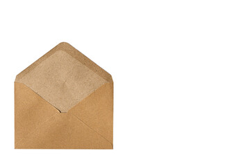 Open brown craft envelope isolated on white background