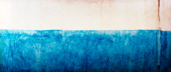 Panoramic view of a blue and white wall in Rabat, Morocco.