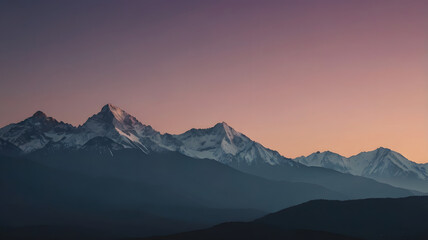 A minimalist mountain range silhouette against a gradient-colored dusk sky