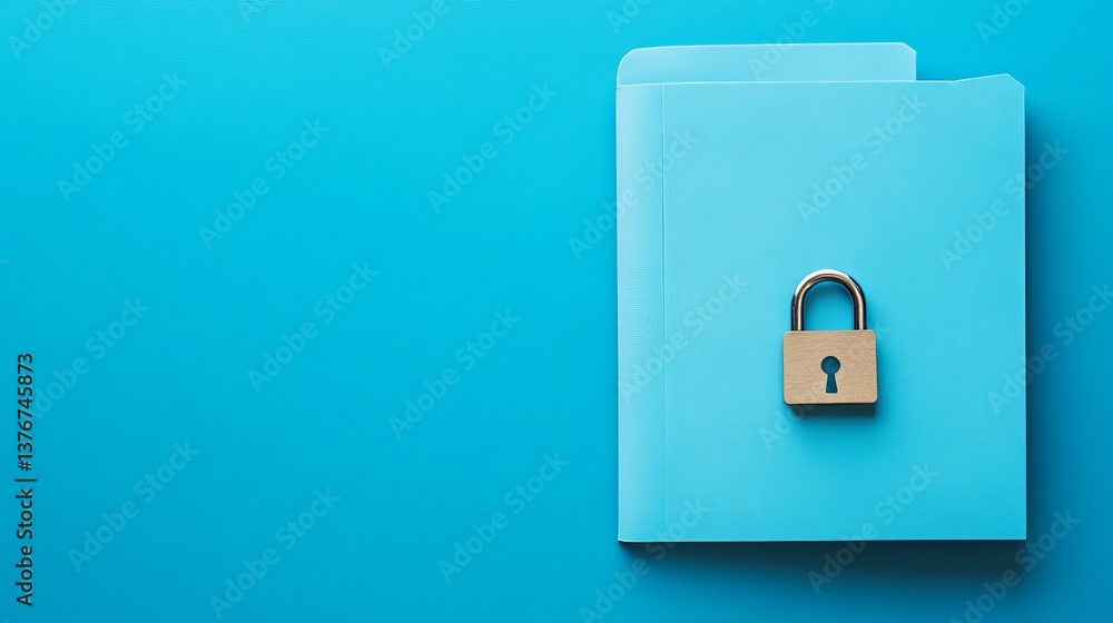 Poster blue folder locked secure data protection privacy concept image digital security safeguard confident