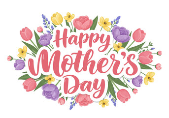 Elegant Watercolor Floral Background with Gold Foil Happy Mother’s Day' Script