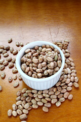 Carioca beans in a white bowl. Traditional dish present in brazilian's diet.