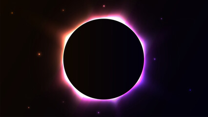 Total eclipse vector illustration. Futuristic planet with bright light. Abstract space background.