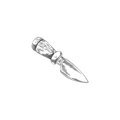 Vector sketch of kitchen knife with wooden handle, hand drawn illustration.