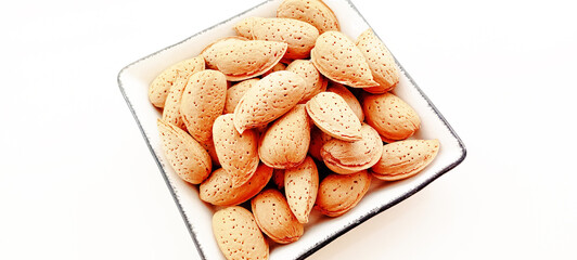 almonds in shell,almond,hazelnut,flat lay.Almond pattern concept background