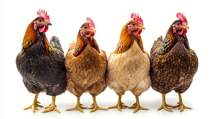 Fototapeta premium four chicken in a row isolated against white background