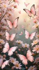 Dreamy Pink Butterflies and Flowers – Enchanting Digital Fantasy Art, No 112