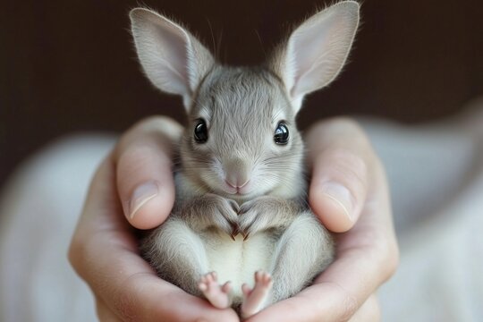 Small kangoroo held gently in hands