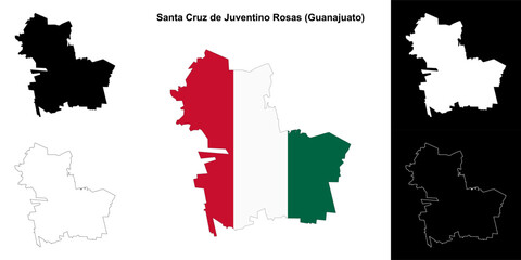 Fototapeta premium Santa Cruz de Juventino Rosas municipality (Gunajuato) outline map set