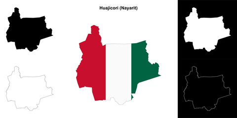 Fototapeta premium Huajicori municipality (Nayarit) outline map set