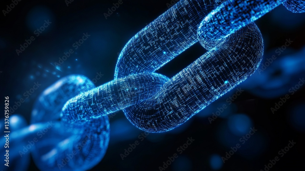 Poster abstract digital chain link network technology background futuristic blue glowing modern data securi