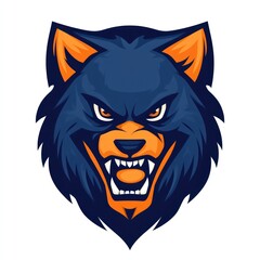 Fototapeta premium cartoon illustration of a ferocious wolf mascot face, with sharp teeth and an intimidating expression