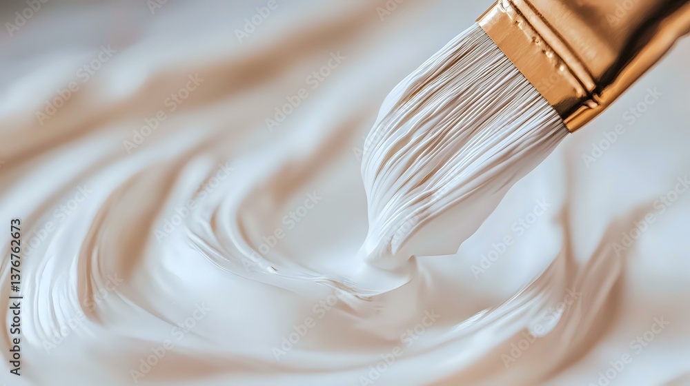 Poster artistic close-up of white paint swirling from paintbrush bristles creating smooth circular patterns
