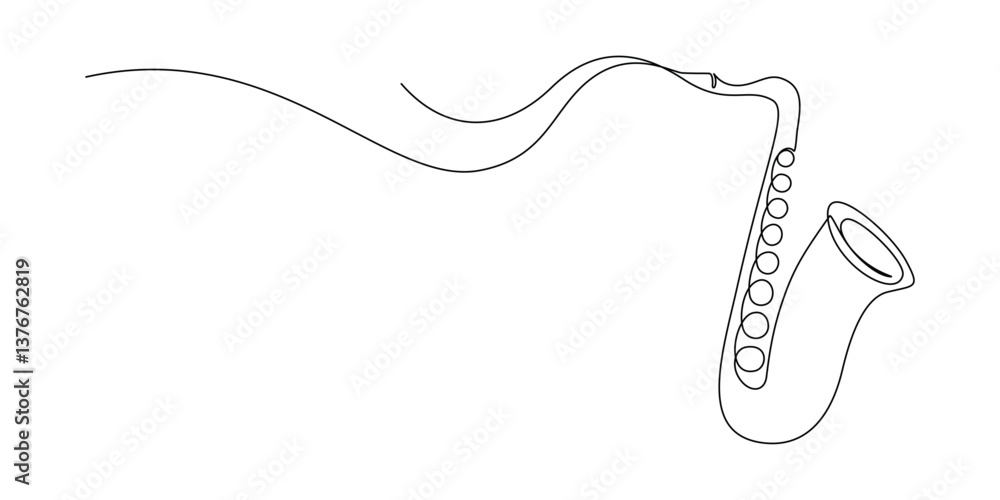 Leinwandbilder saxophone in one continuous line drawing. wind musical instrument for orchestra and jazz concert ban