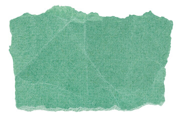 Torn piece of teal green paper with wrinkles isolated element for scrapbooking