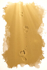 Isolated footprints in the sand on white background walking away.
