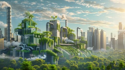 Obraz premium A city with a lot of green plants and trees