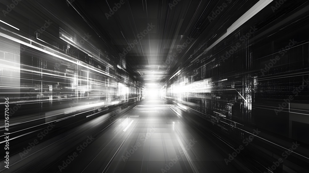 Poster long futuristic tunnel with bright lights creating a dazzling and immersive abstract technology expe