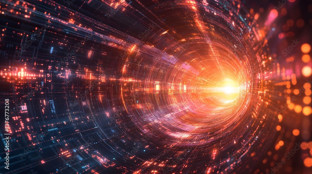 Aufkleber an enigmatic spiral with brilliant light emanating from its core in a futuristic abstract technology