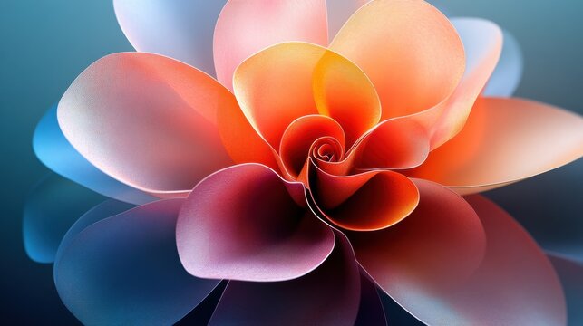 Abstract floral design with petals forming parabolic curves. Minimalist composition with text space