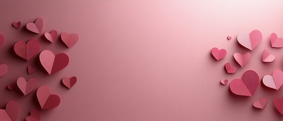 Pink hearts scattered across a soft pink background, creating a romantic and delicate design
