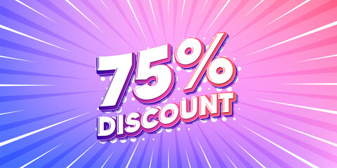Discount sun rays gradient banner. Light burst background. 75 percent discount tag. Sale offer price sign. Special offer symbol. Gradient sun rays. Sunburst light. Vector