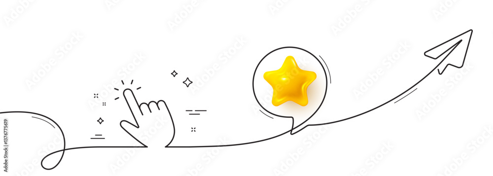 Poster hand cursor line icon. continuous line with share plane. click action sign. finger pointer symbol. 3