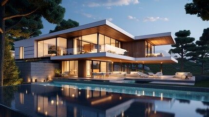 Fototapeta premium A photo of a minimalist triple-story modern retreat.