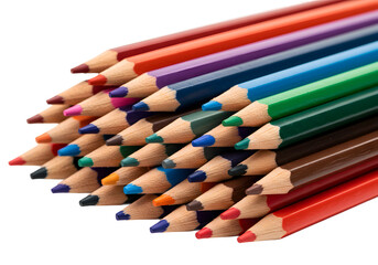 Fototapeta premium Artistic arrangement of vibrant colored pencils, isolated neatly on a clean white background. 