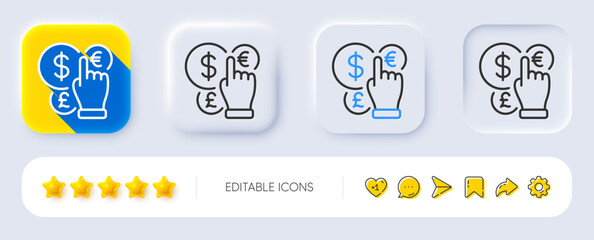 Fototapeta premium Money currency line icon. Neumorphic, Flat shadow, 3d buttons. Cash exchange sign. Stock trade symbol. Line money currency icon. Social media icons. Vector
