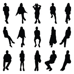 Vector collection set of sitting people silhouettes.	
