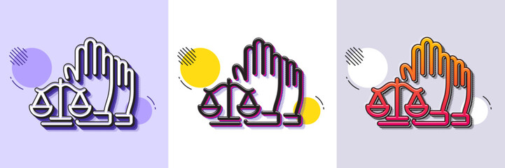Court jury voting line icon. Halftone dotted pattern. Gradient icon with grain shadow. Justice scales sign. Judgement law symbol. Line court jury icon. Various designs. Vector