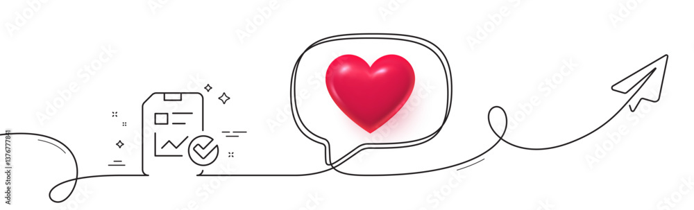 Poster report document line icon. continuous line with share plane. analysis chart or sales growth report s