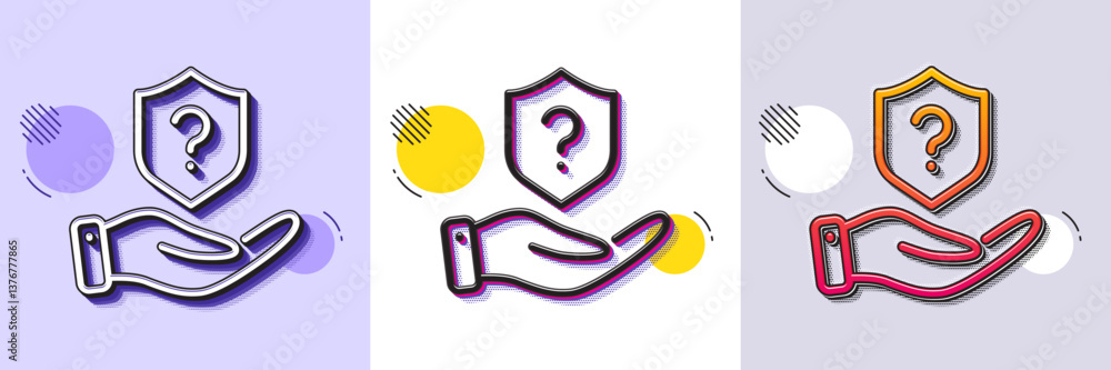Poster protection shield line icon. halftone dotted pattern. gradient icon with grain shadow. helping hand 