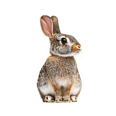 Adorable brown rabbit sitting upright on a transparent background, looking curious Concept of easter, spring, and wildlife