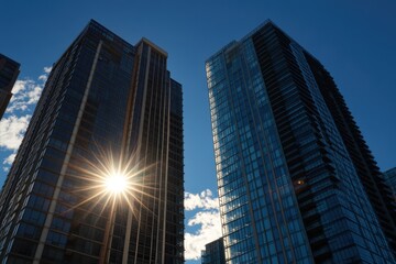 Obraz premium Modern apartment buildings with the sun shining on them Generative AI