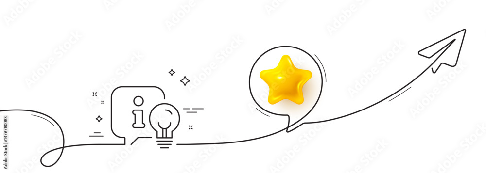 Poster lamp line icon. continuous line with share plane. idea light bulb sign. interior illuminate symbol. 