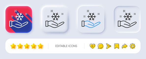 Freezing hand line icon. Neumorphic, Flat shadow, 3d buttons. AC cold temperature sign. Fridge function symbol. Line freezing icon. Social media icons. Vector