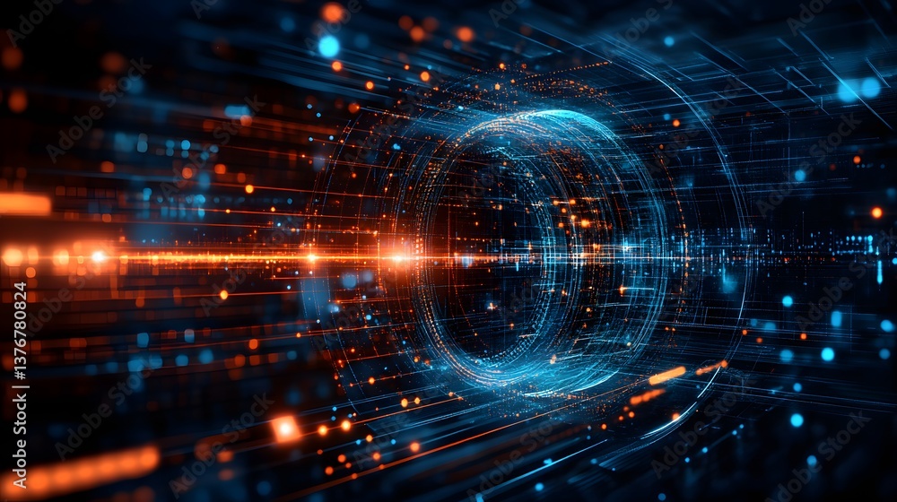 Poster blue and orange tunnel creating an engaging and futuristic abstract technology background with vibra