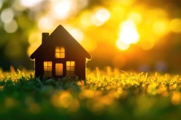 Wooden House Silhouette on Sunset Grass