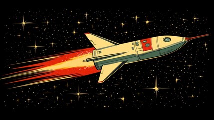 Fototapeta premium Retro Rocket in Space: A Vintage Space Exploration Illustration