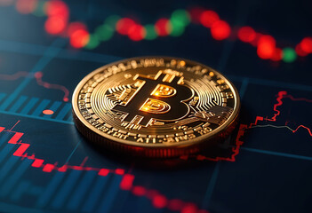 Golden Bitcoin on Crypto Chart Representing Currency and Market Trends