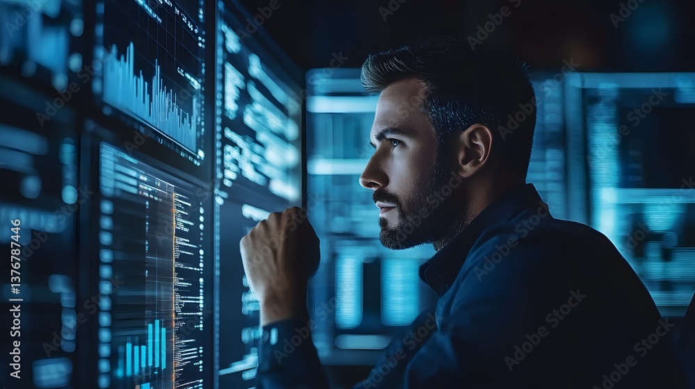 Aufkleber data analyst in control: a focused data analyst, deeply engrossed in their work.