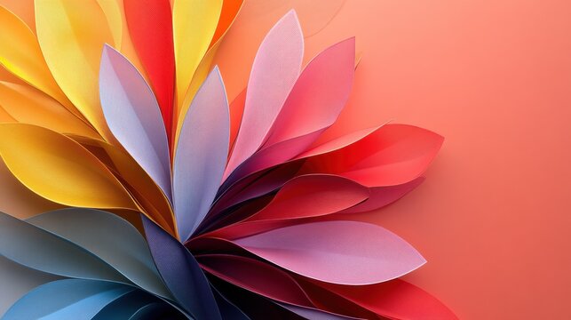 Abstract floral design with petals forming parabolic curves. Minimalist composition with text space