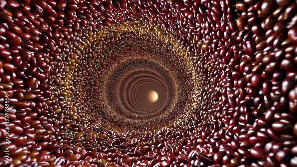 Poster colorful abstract tunnel with dynamic swirling bead patterns creating a hypnotic perspective