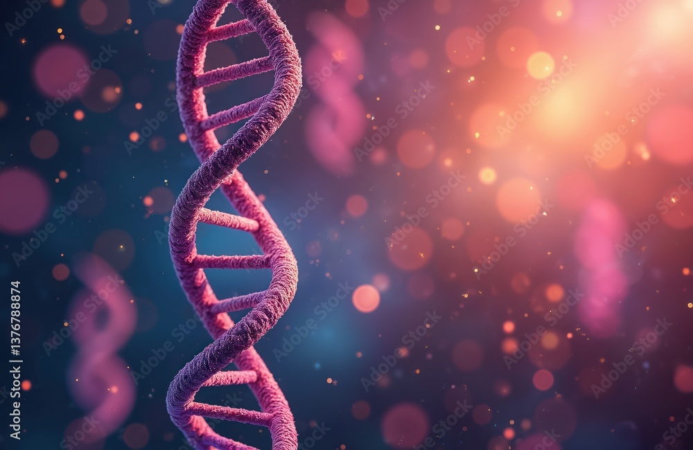 Poster illustration of dna structure with bokeh background. molecular helix of deoxyribonucleic acid repres
