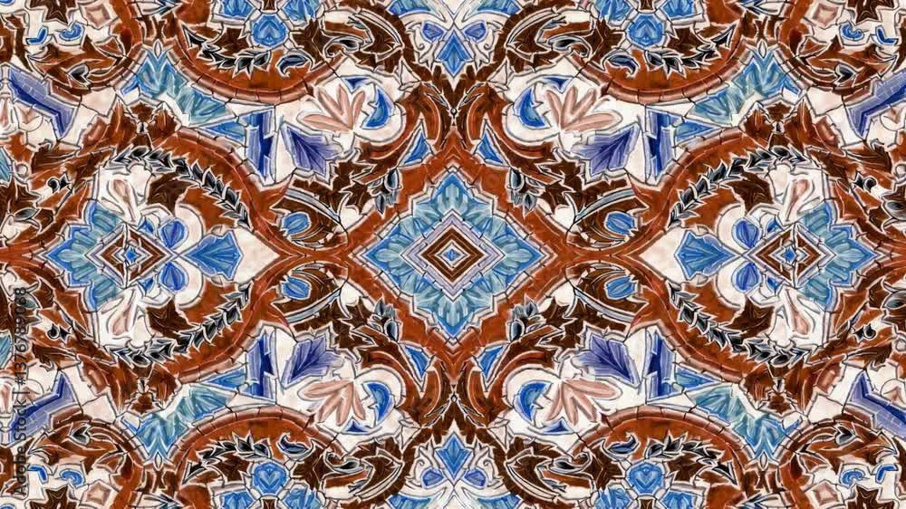 Aufkleber intricate geometric pattern transformation with vibrant colors and symmetrical design elements